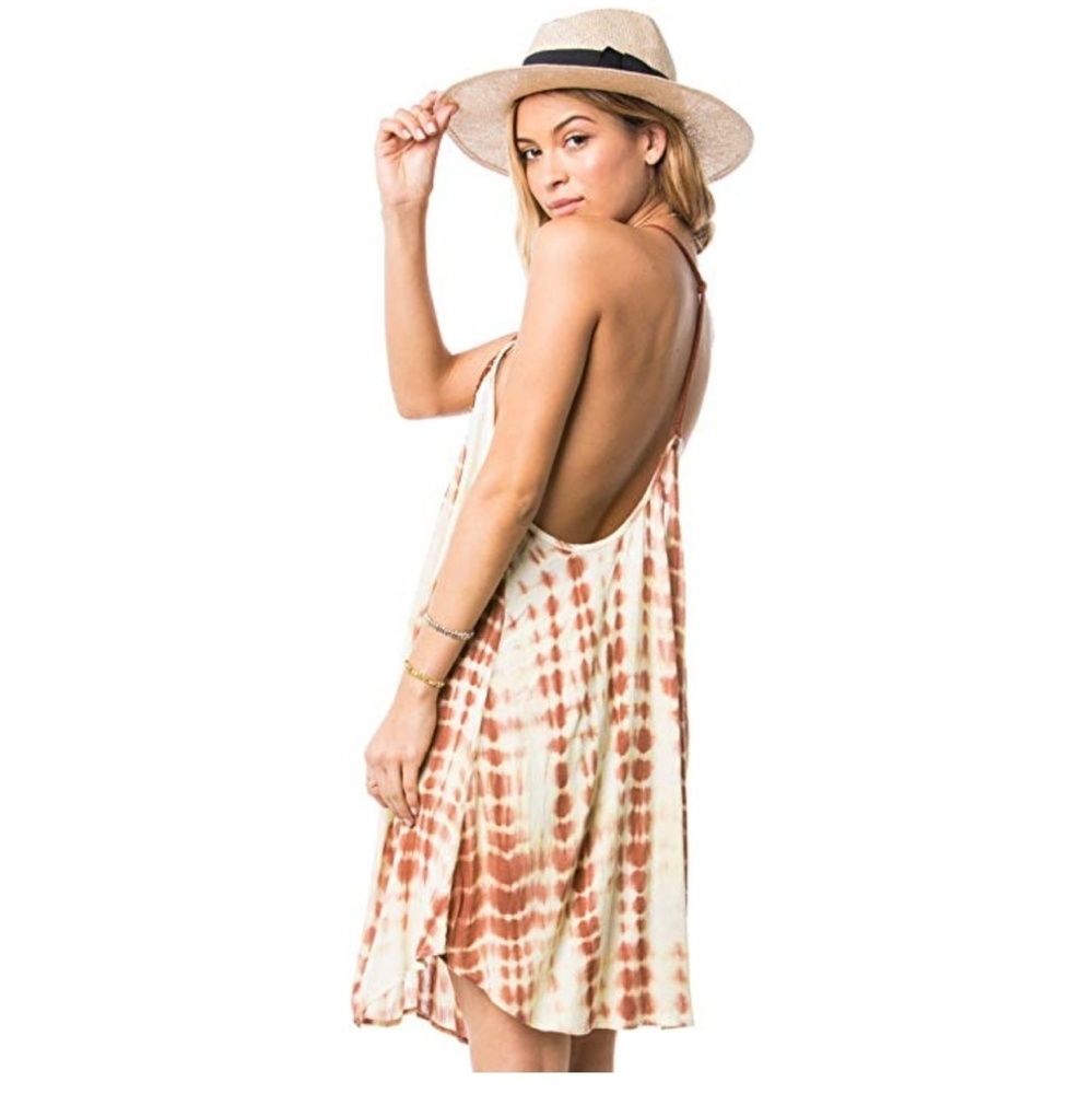 Amuse Society Brown V-neck Beaded T-back Tie Dye Embroided Dress Size S - Picture 2 of 8